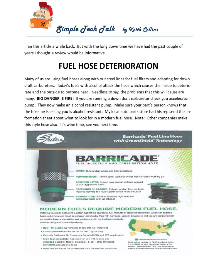 Fuel hose deterioration in Model A cars.