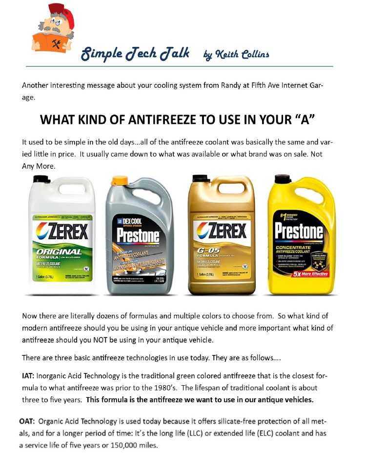 What Kind of Antifreeze To Use in Your Model A